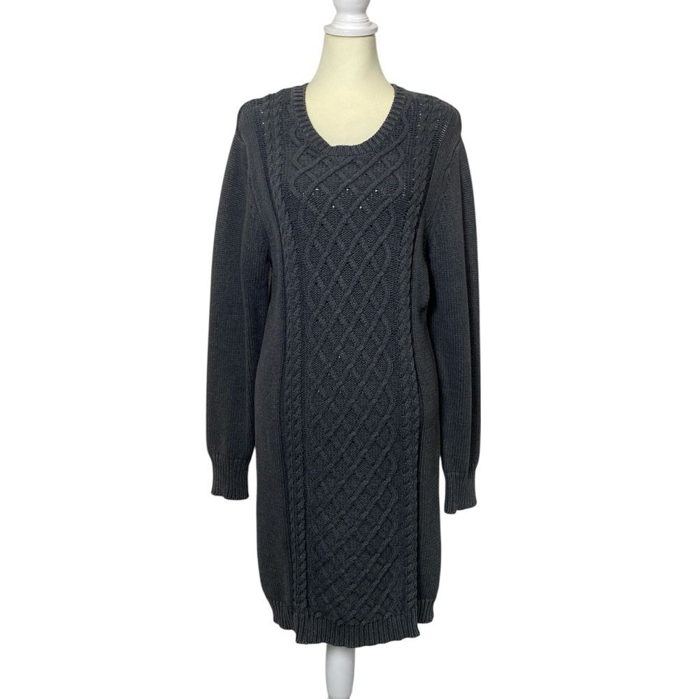 Kavu Cable Knit Sweater Dress Large Gray Long Sleeve Cozy Winter Tunic